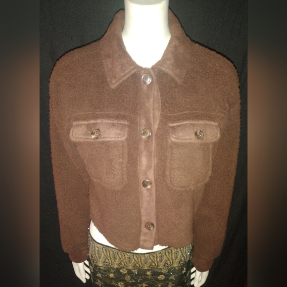 "Hippie Rose" Light Brown Cropped Teddy Jacket - Picture 5 of 10